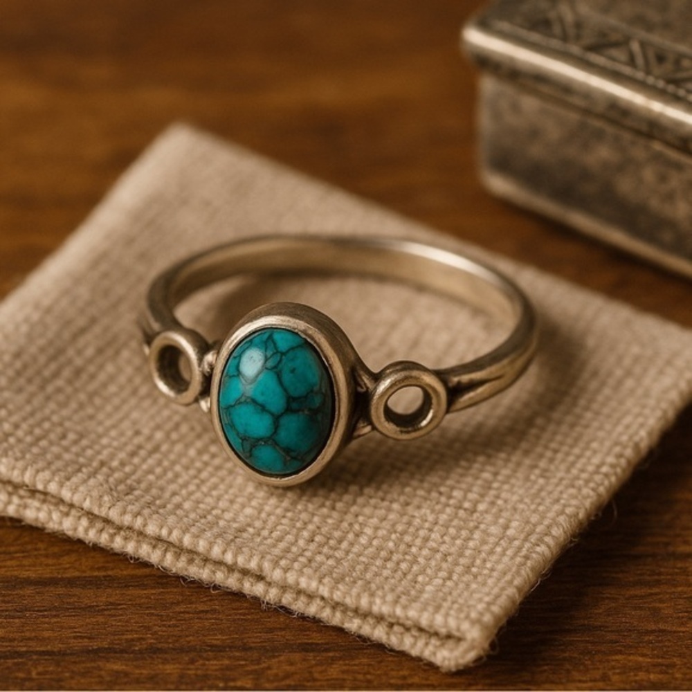 Natural Turquoise Composite Stone Bezel Set 925 Sterling Silver NWOT 7.75 #399